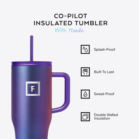 IRON °FLASK Co-Pilot mug with flip-cap lid for secure travel