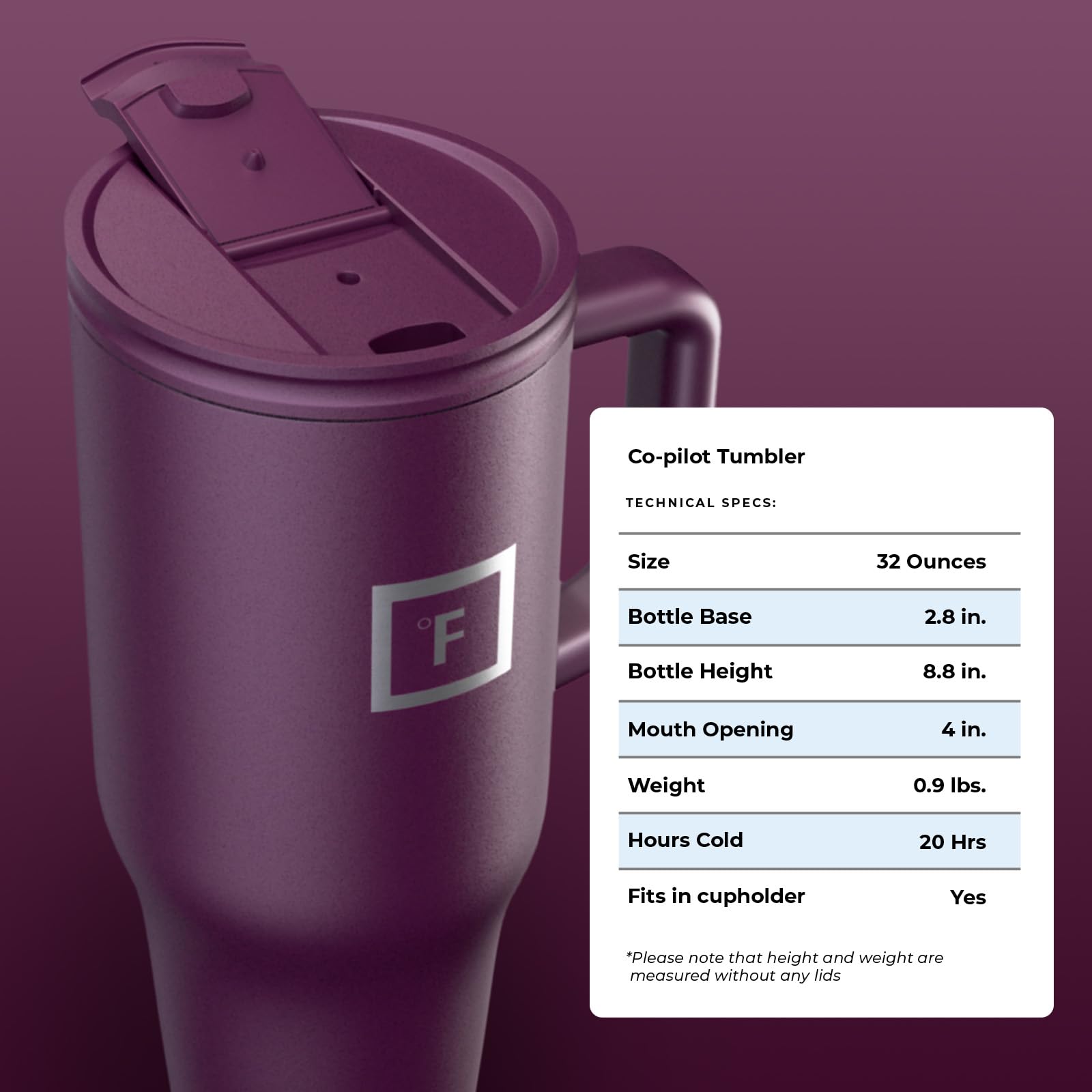 IRON °FLASK Co-Pilot 32 oz capacity supports all-day hydration on adventures.