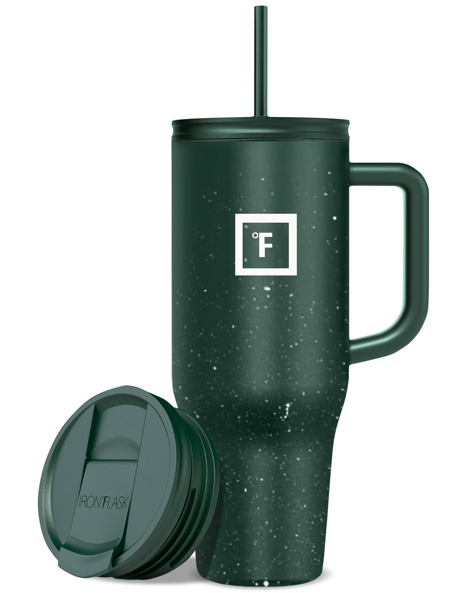IRON °FLASK Co-Pilot mug in dark pine speckle 40 oz, ideal for daily hydration on the go
