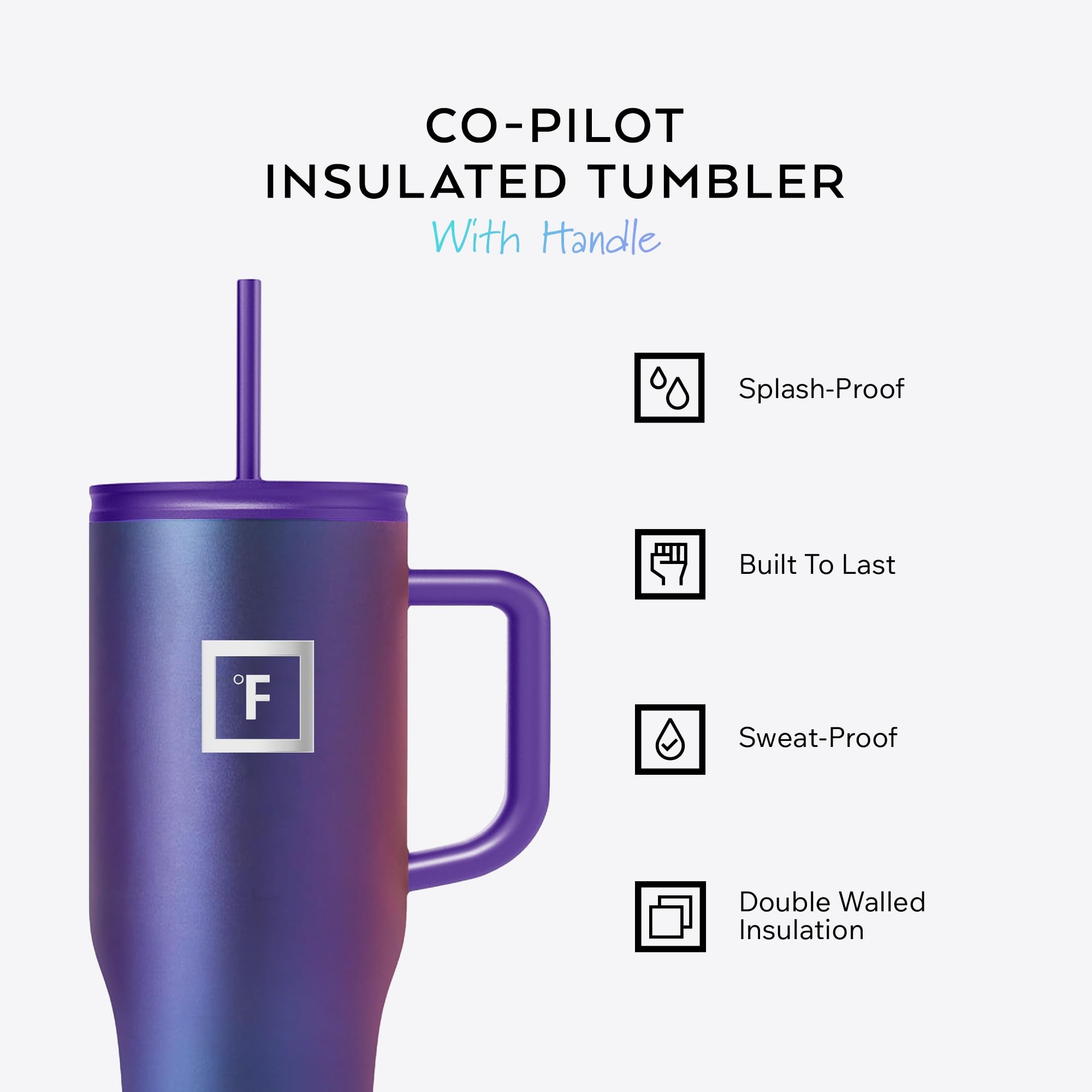 IRON °FLASK Co-Pilot mug with flip cap for secure leak-free sipping