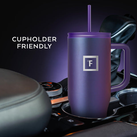 Non-slip base and slim profile keep the mug steady on desks and in bags with IRON °FLASK.
