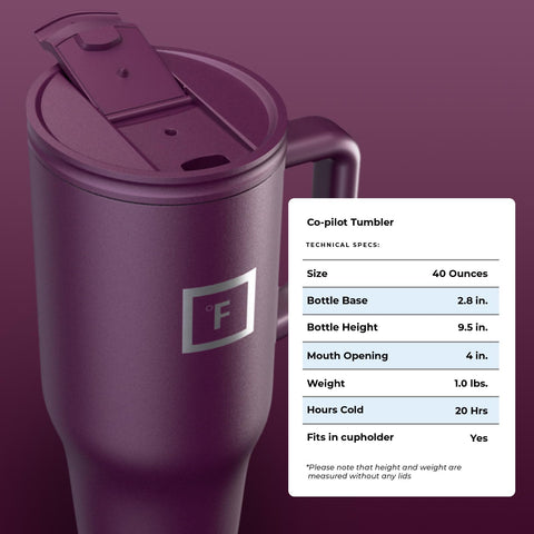 IRON °FLASK Co-Pilot mug leak-proof lids, versatile beverage options on trips.