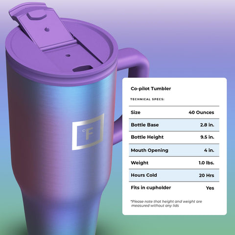IRON °FLASK Co-Pilot is ideal for workouts, office, or road trips with leak-proof reliability.