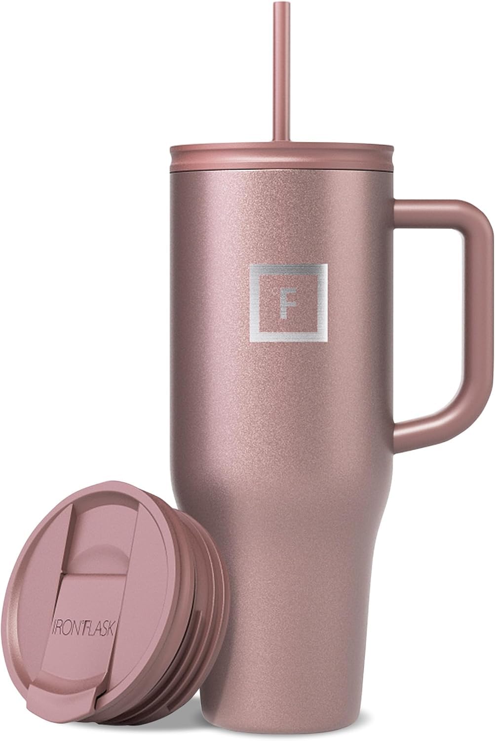 IRON °FLASK Co-Pilot rose gold mug front view highlights its sleek insulated design for everyday use.