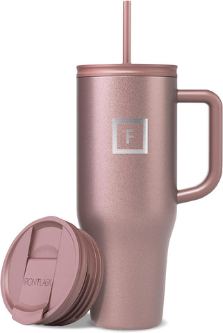 IRON °FLASK Co-Pilot rose gold mug front view highlights its sleek insulated design for everyday use.