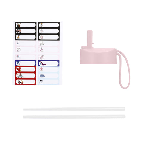 IRON °FLASK Kids Water Bottle with 20 name stickers for personalization.