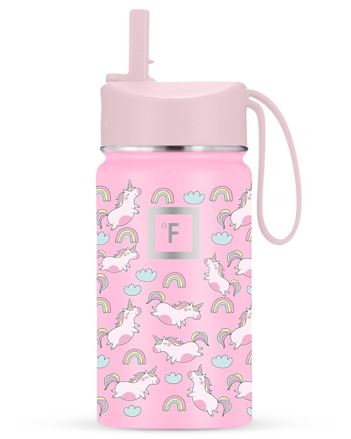 IRON °FLASK Kids Water Bottle Stardust Unicorns with straw lid, 14 oz, kid-friendly design.