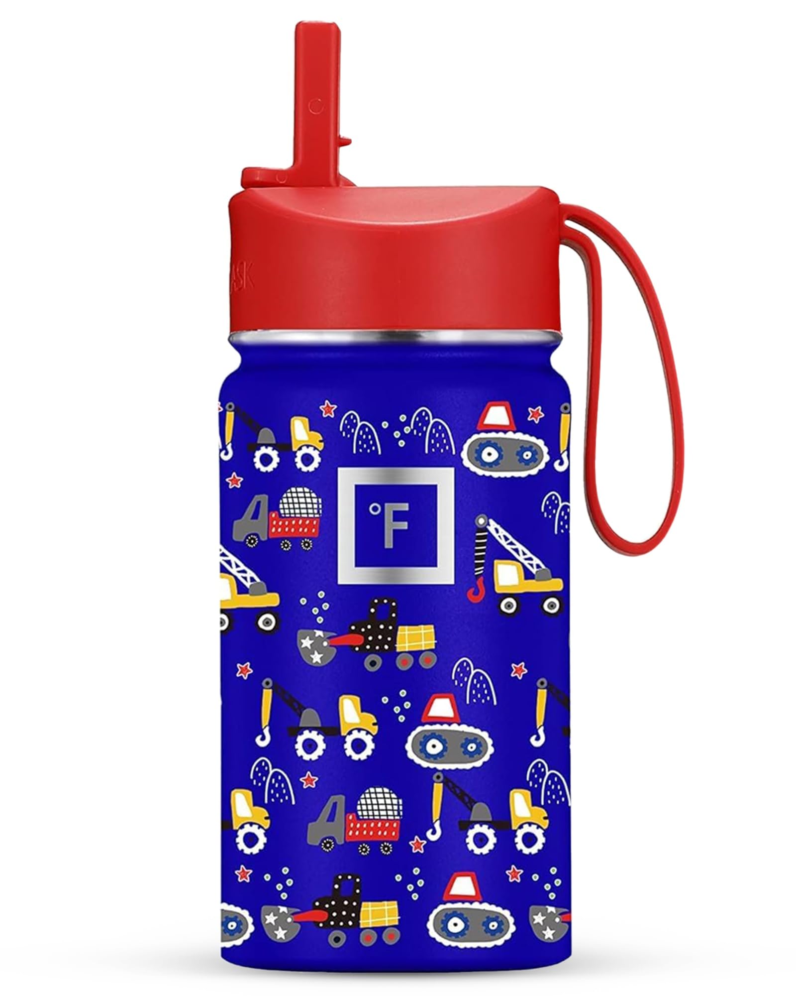IRON °FLASK Kids Water Bottle straw lid with construction zone design keeps drinks cold for hours