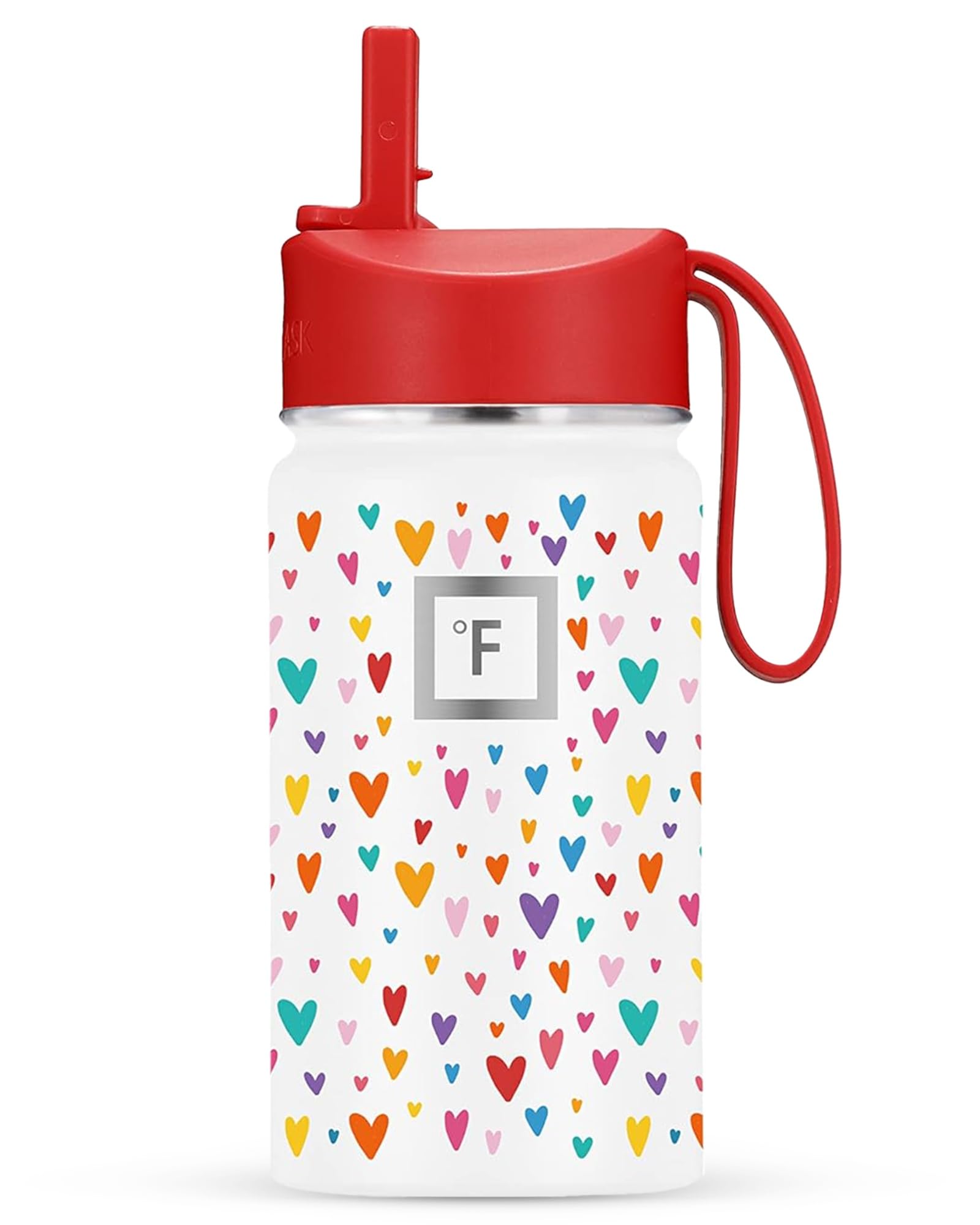 IRON °FLASK Kids bottle with straw lid Rainbow Hearts keeps drinks cool longer.