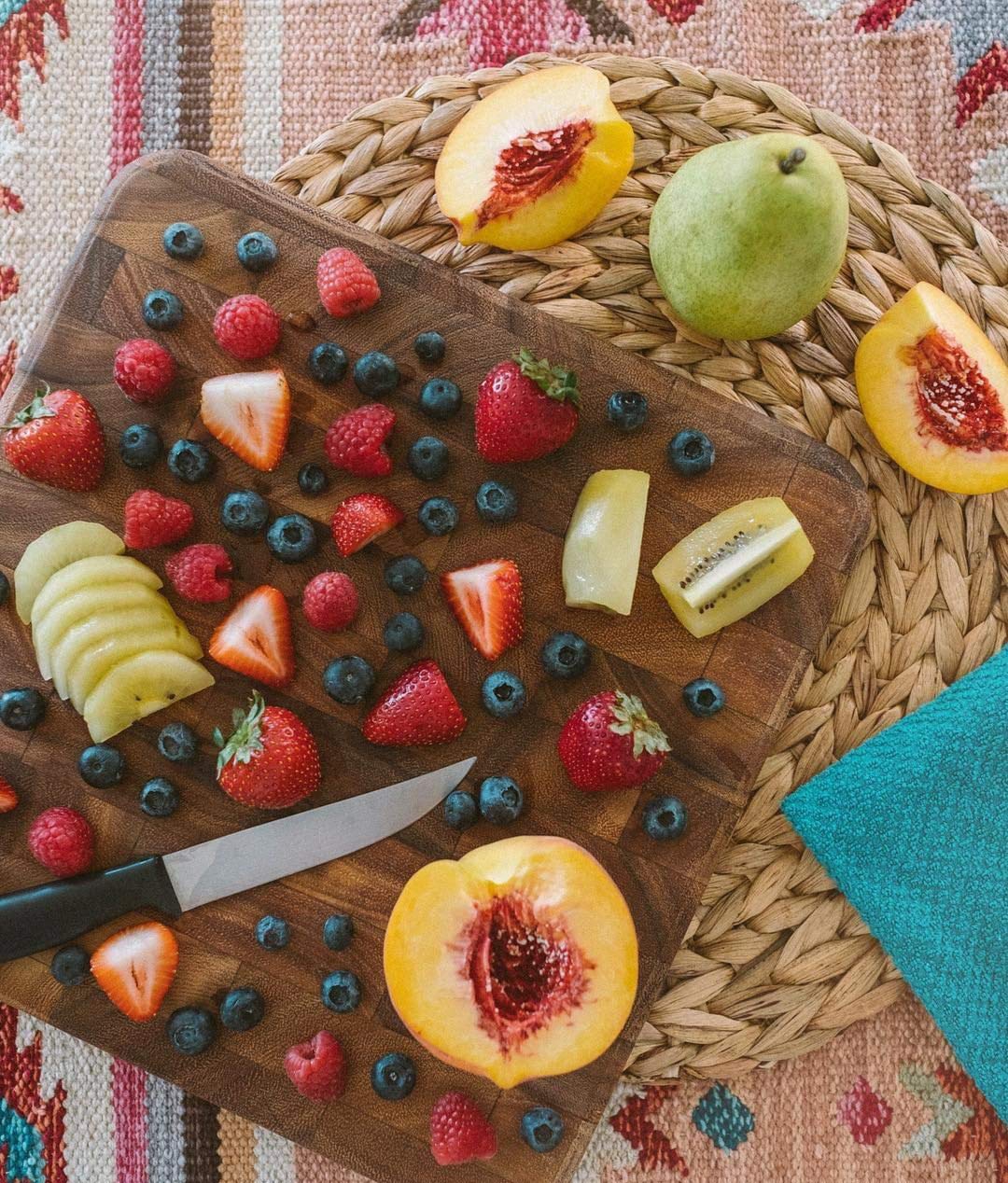 Ironwood Oslo acacia board showcases natural color variations for a stylish prep surface