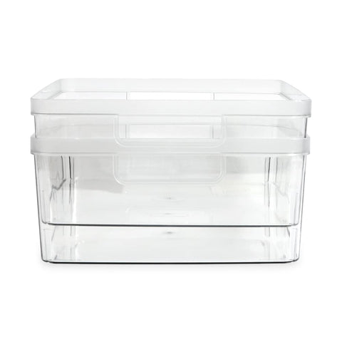 Isaac Jacobs bathroom storage bin for toiletries and grooming items.