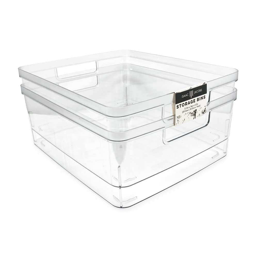 Isaac Jacobs two-pack clear storage bins seen from the front for clutter-free living.