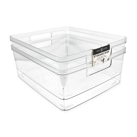 Isaac Jacobs two-pack clear storage bins seen from the front for clutter-free living.