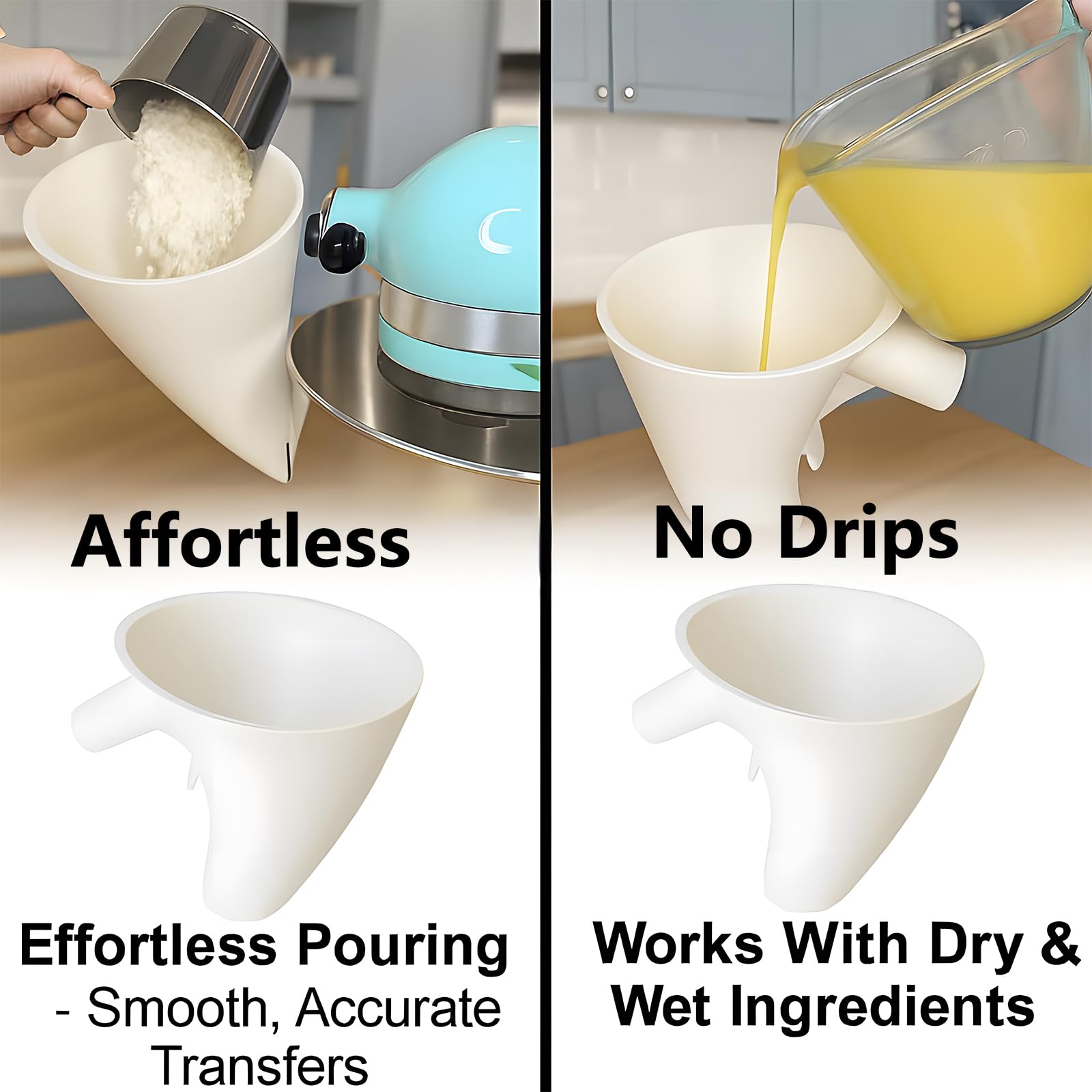 Ishenkea flour funnel controls dry ingredient flow for precise pouring.