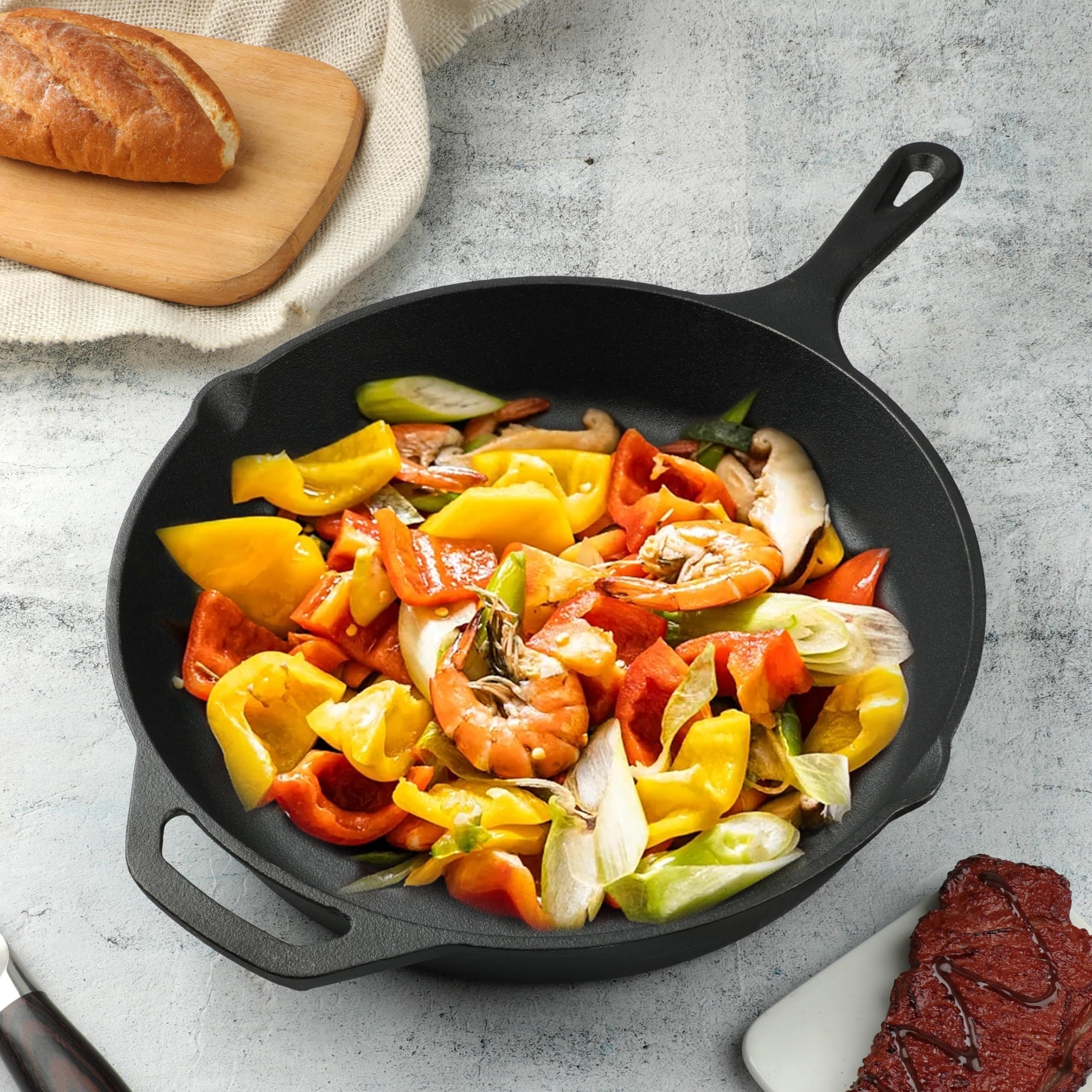 IsheTao cast iron skillet on campfire demonstrating outdoor cooking