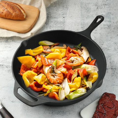 IsheTao cast iron skillet on campfire demonstrating outdoor cooking