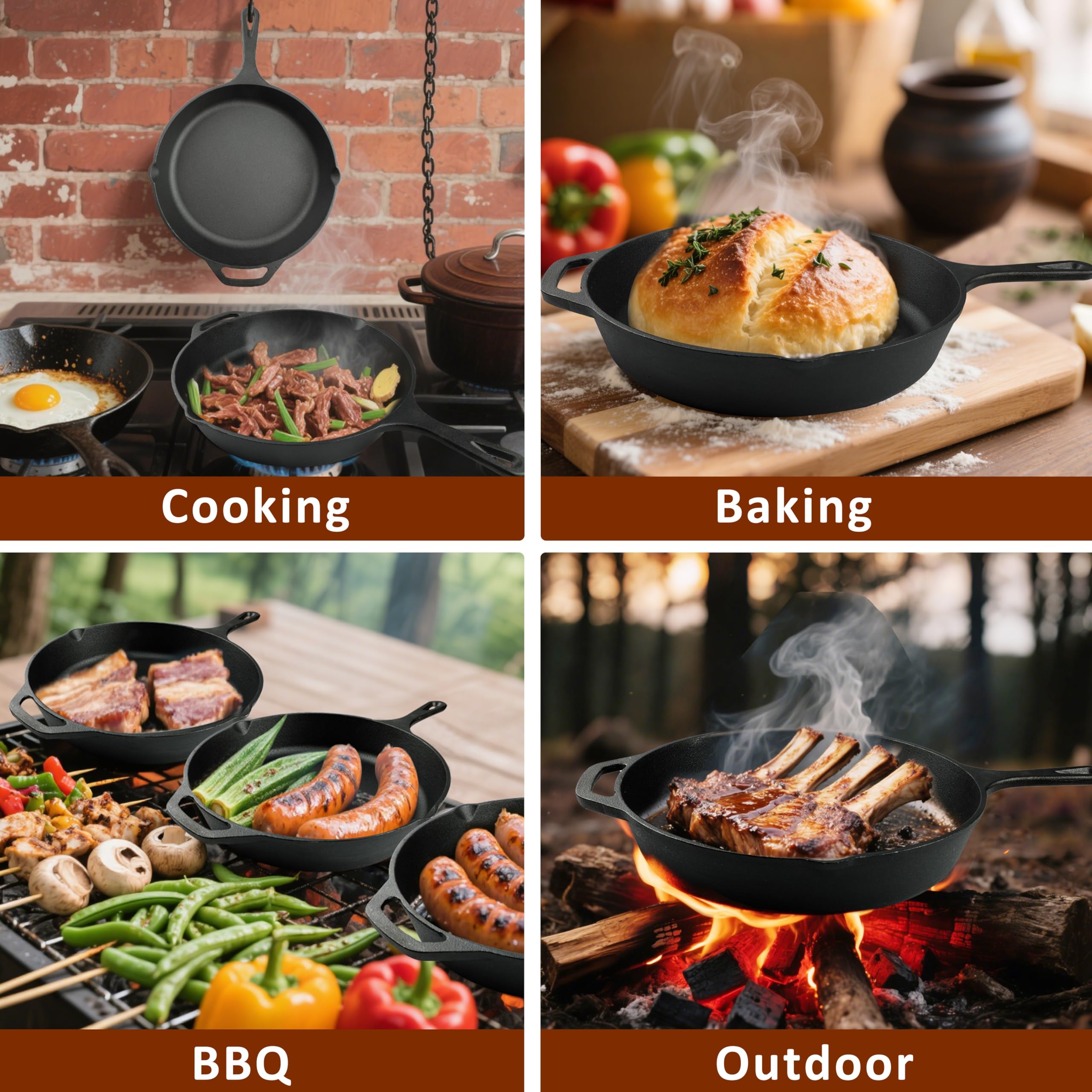 IsheTao cast iron skillet handle design for secure grip