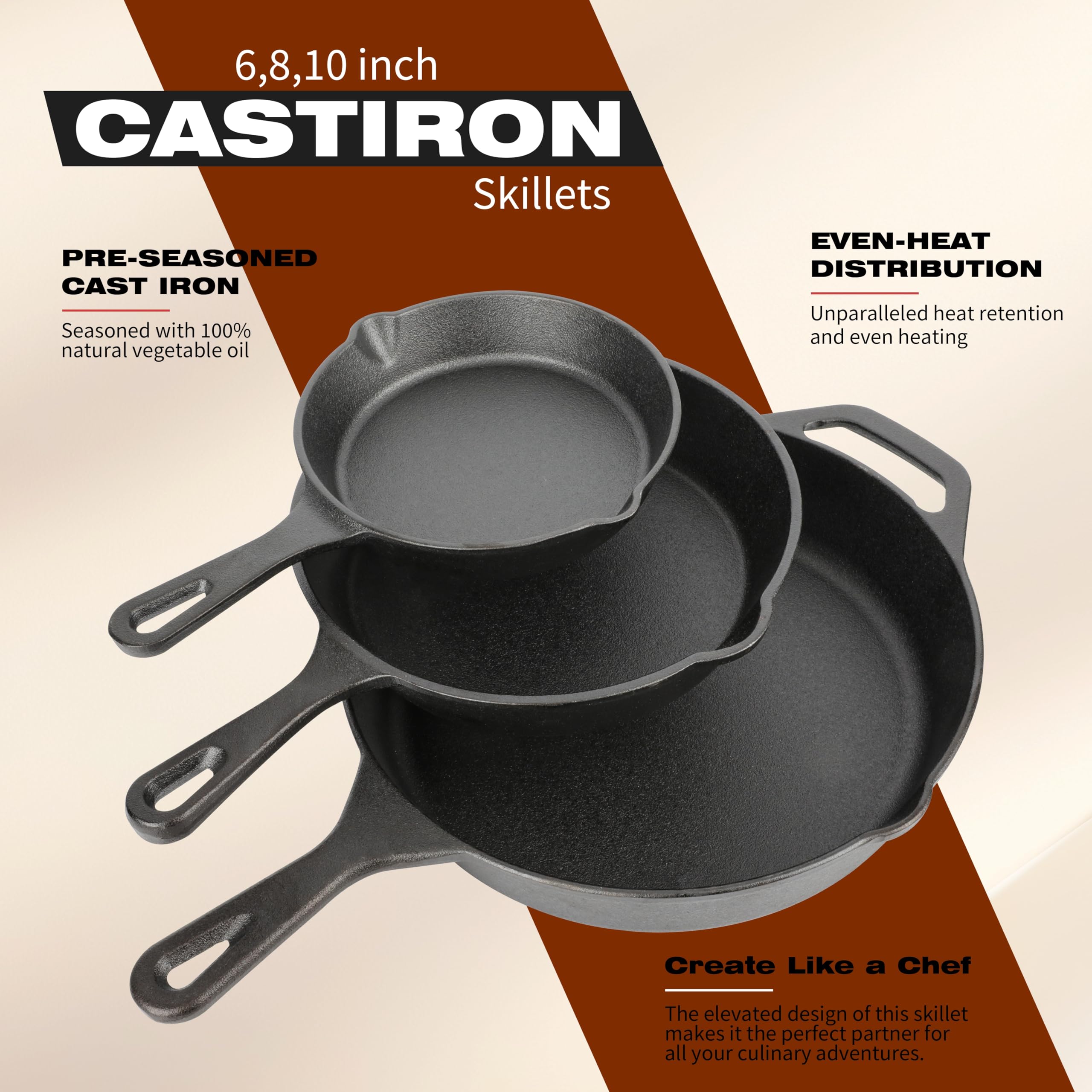IsheTao 6-8-10 skillet set shown together for complete cookware