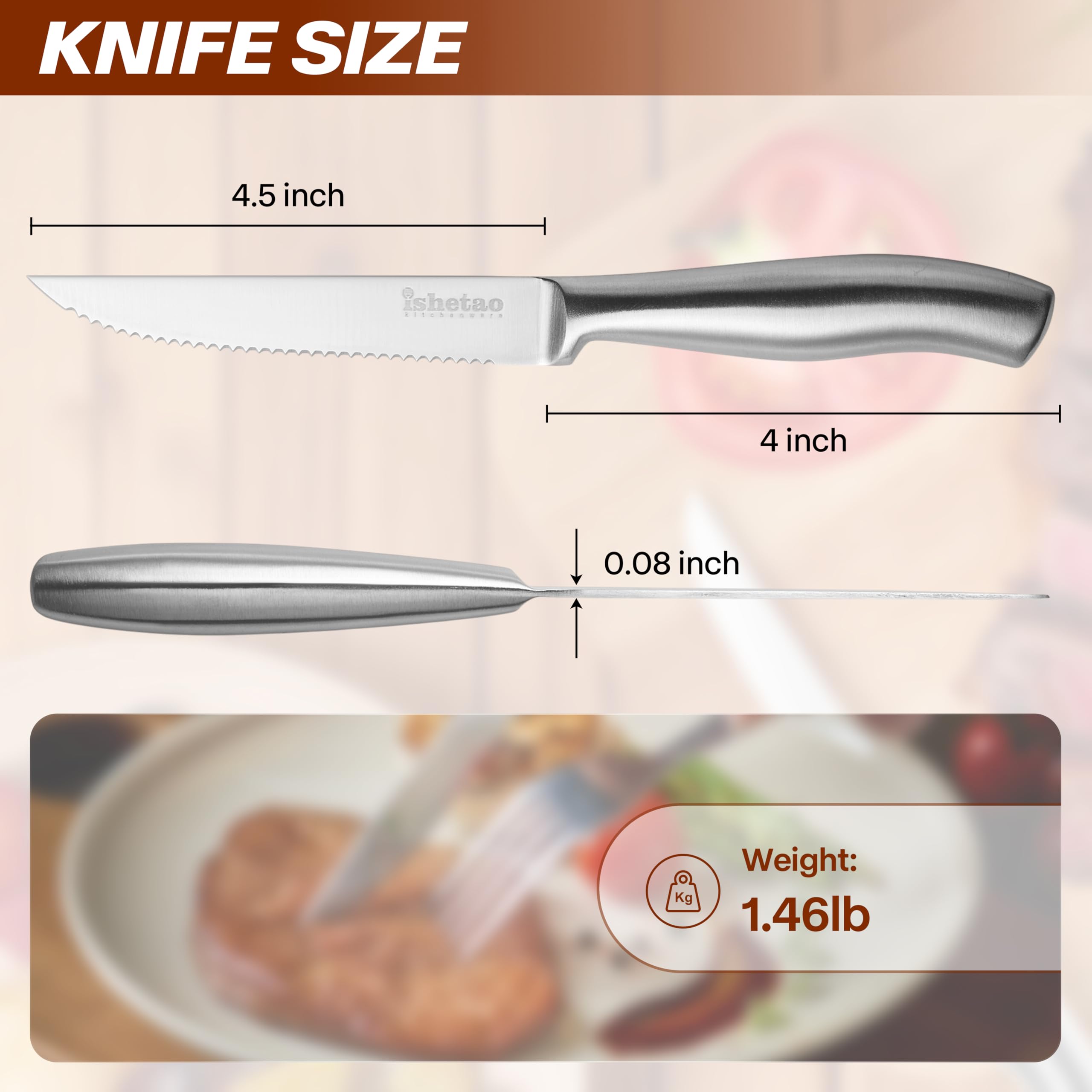 ishtao steak knife 6-set closeup serrated edge enabling effortless cuts