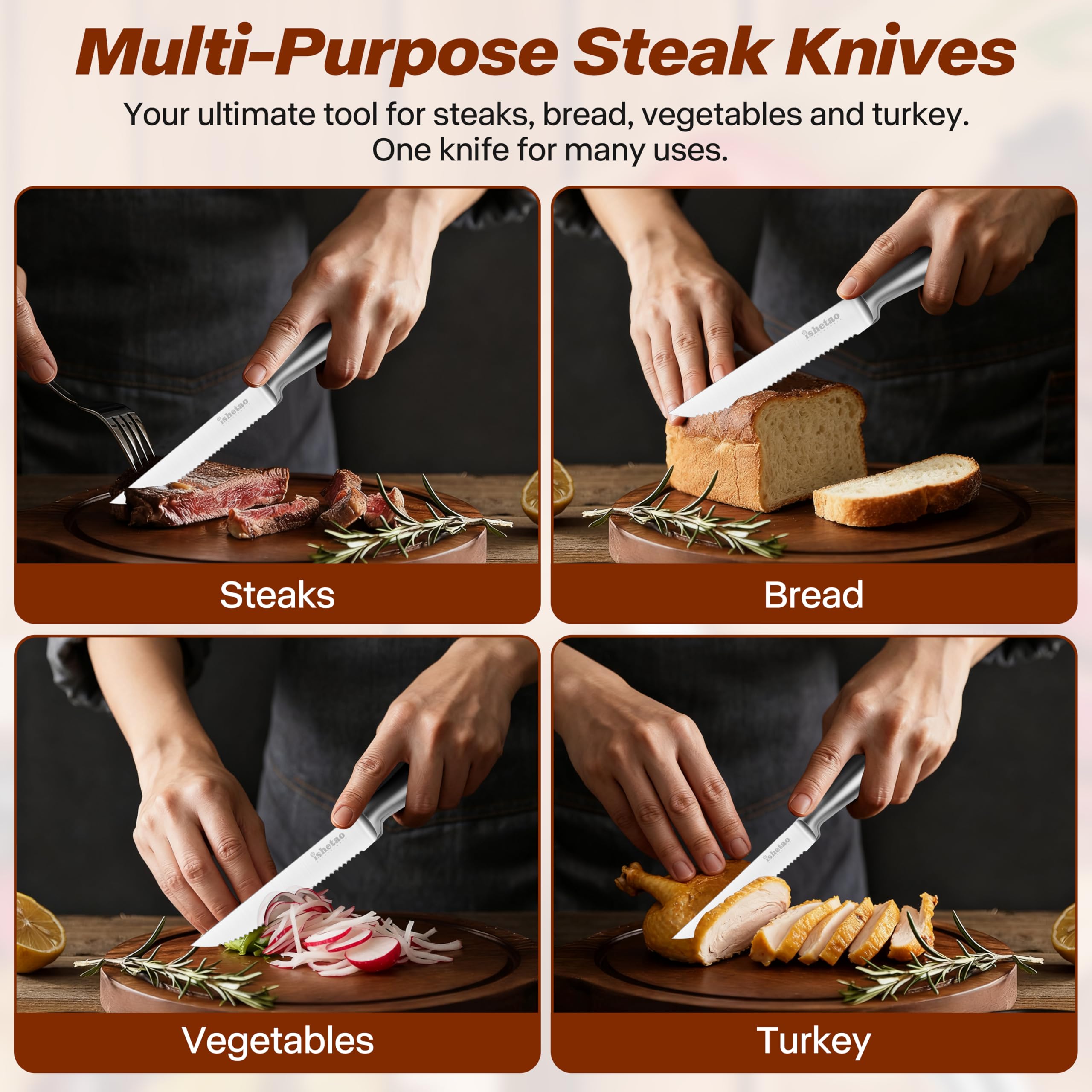 ishtao steak knife 6-set polished finish with restaurant-grade appeal