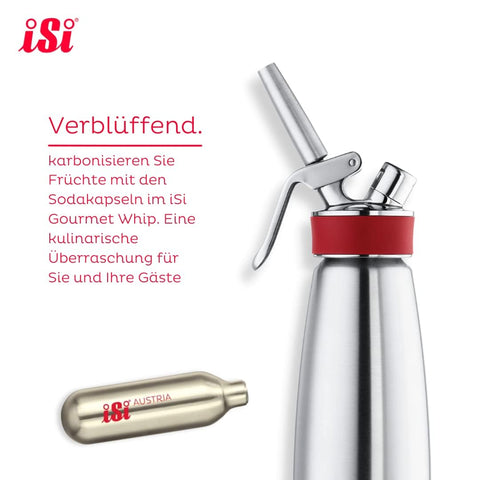 iSi Classic SodaMaker shown with cartridges ready to carbonate drinks.