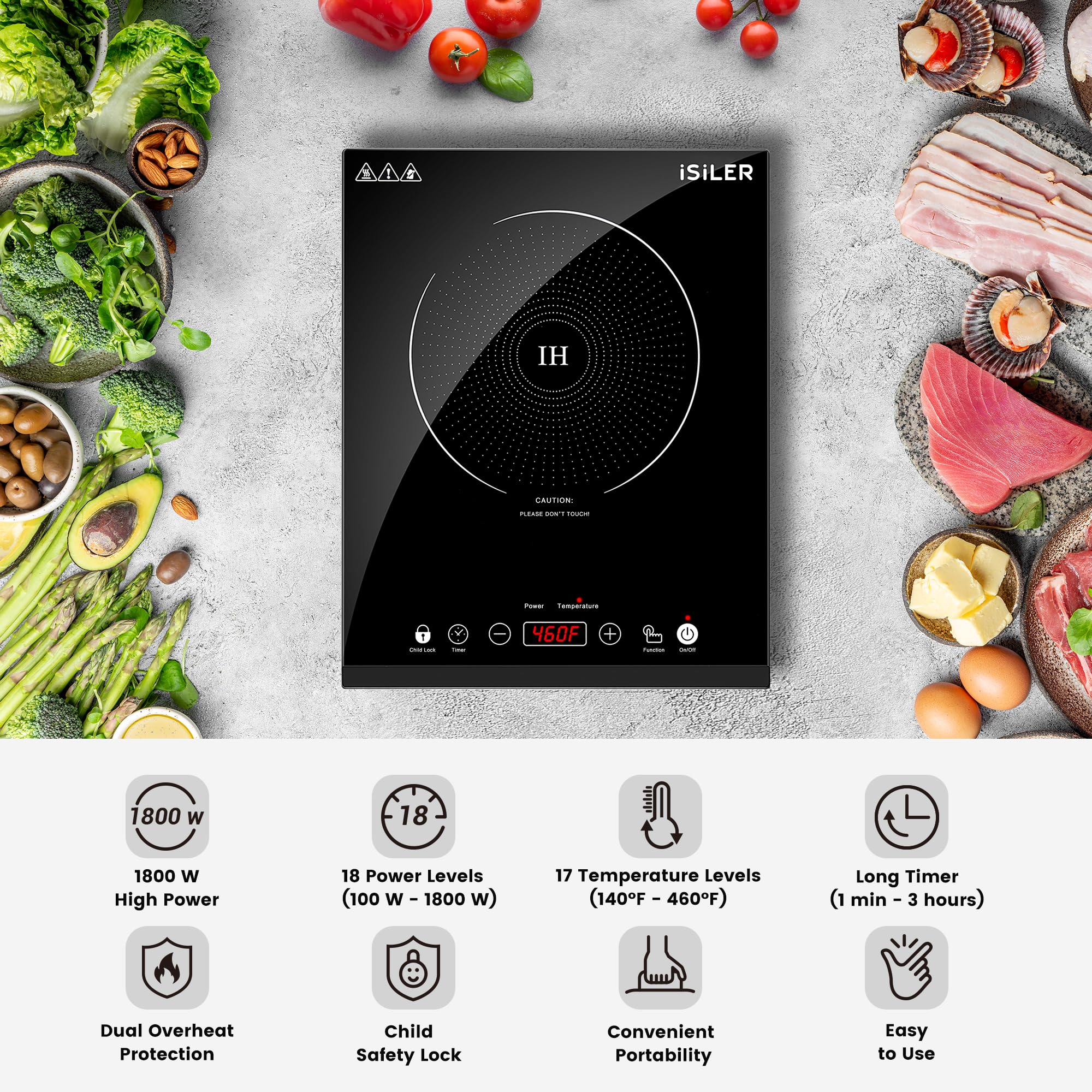 ISILER sensor touch panel — precise heat control for quick meals.