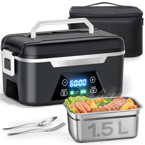 ISNIKA cordless heated lunch box front view showing compact travel-friendly design