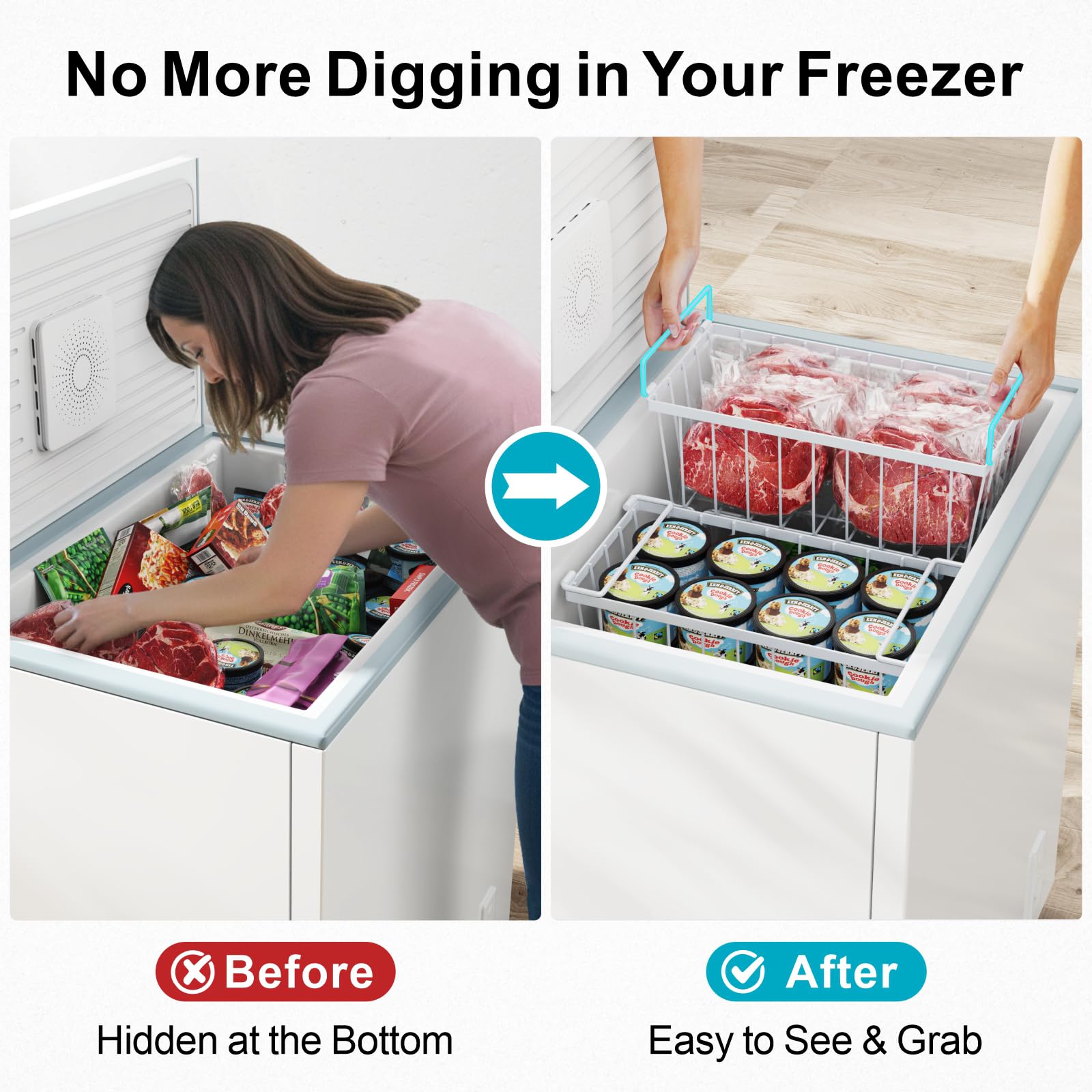 iSPECLE freezer bins with side handles for quick retrieval