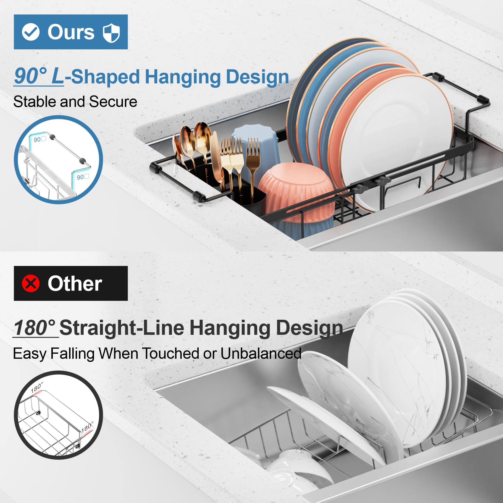 iSPECLE dish rack includes utensil holder for cutlery organization.