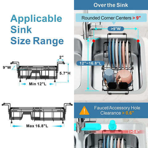 iSPECLE expandable length feature extends drying space for larger sinks.