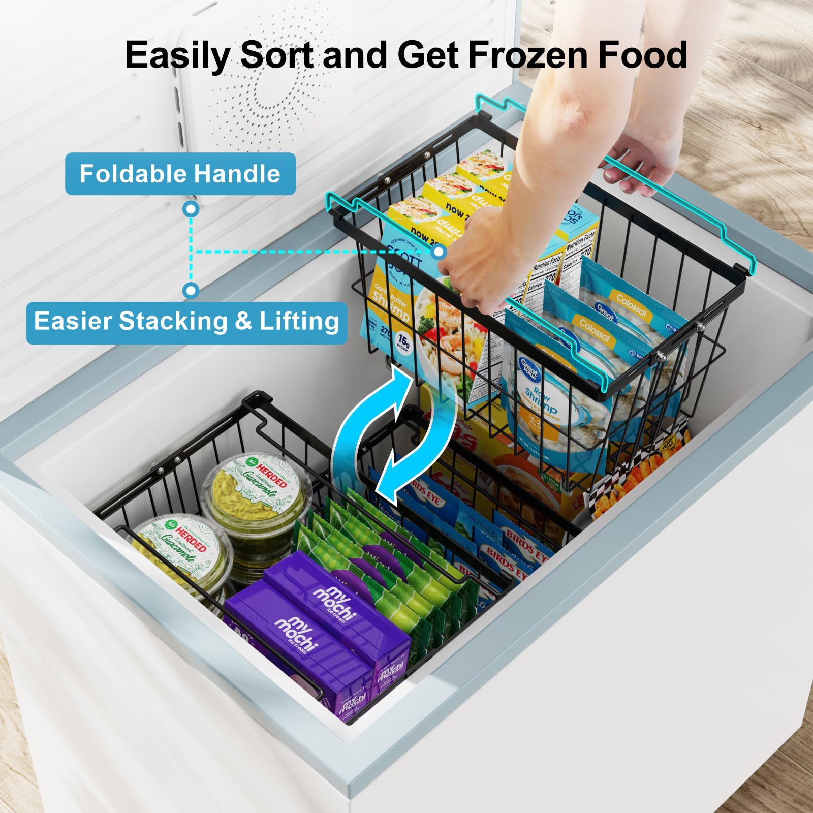 iSPECLE freezer bins snap together for fast, stable organization.