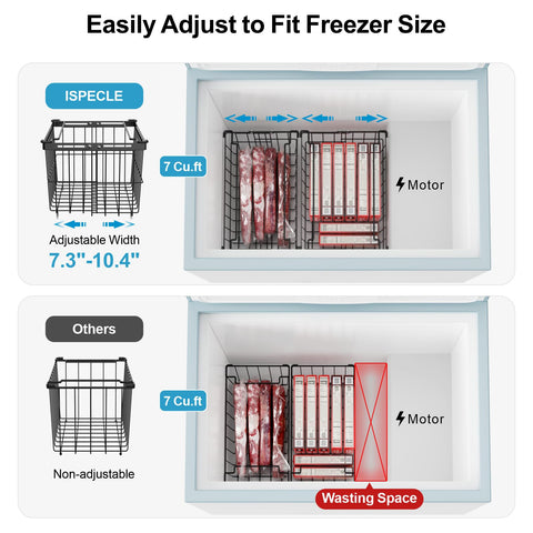 iSPECLE heavy-duty wire freezer bins resist bending for bulkier items.