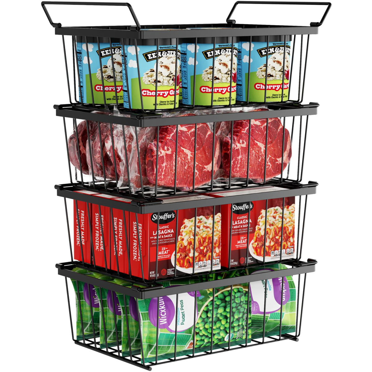 iSPECLE freezer bins stackable deep 4-pack maximize vertical storage for chest freezers