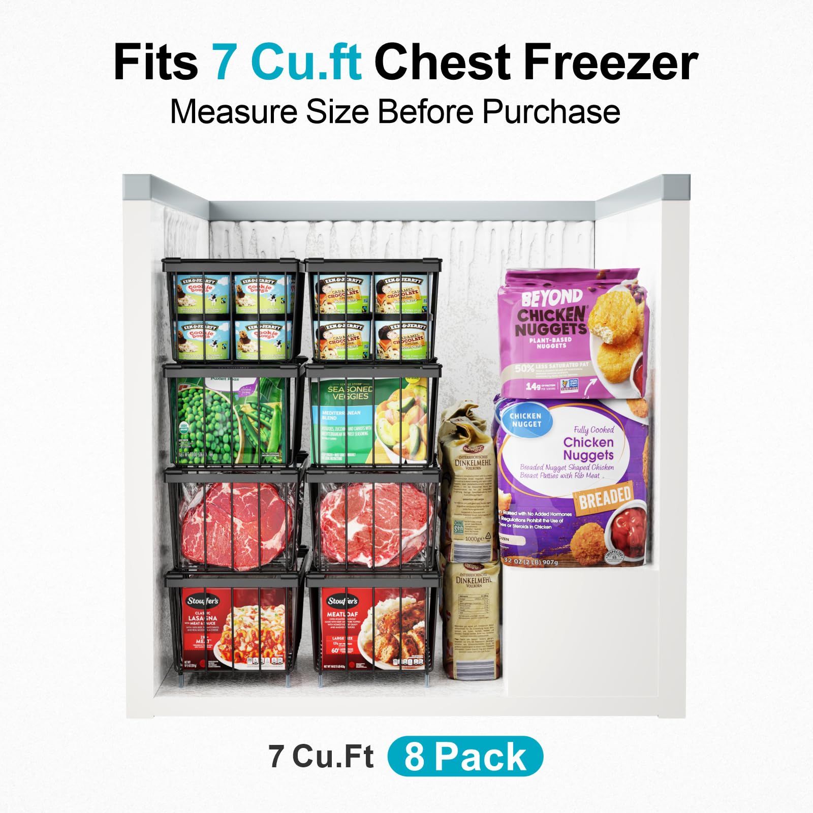 iSPECLE Freezer Organizer Bins 8-pack bottom-access design keeps favorites within reach