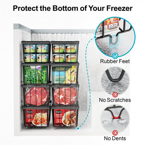 iSPECLE Freezer Organizer Bins 8-pack fold-down handles for easy rearrangement