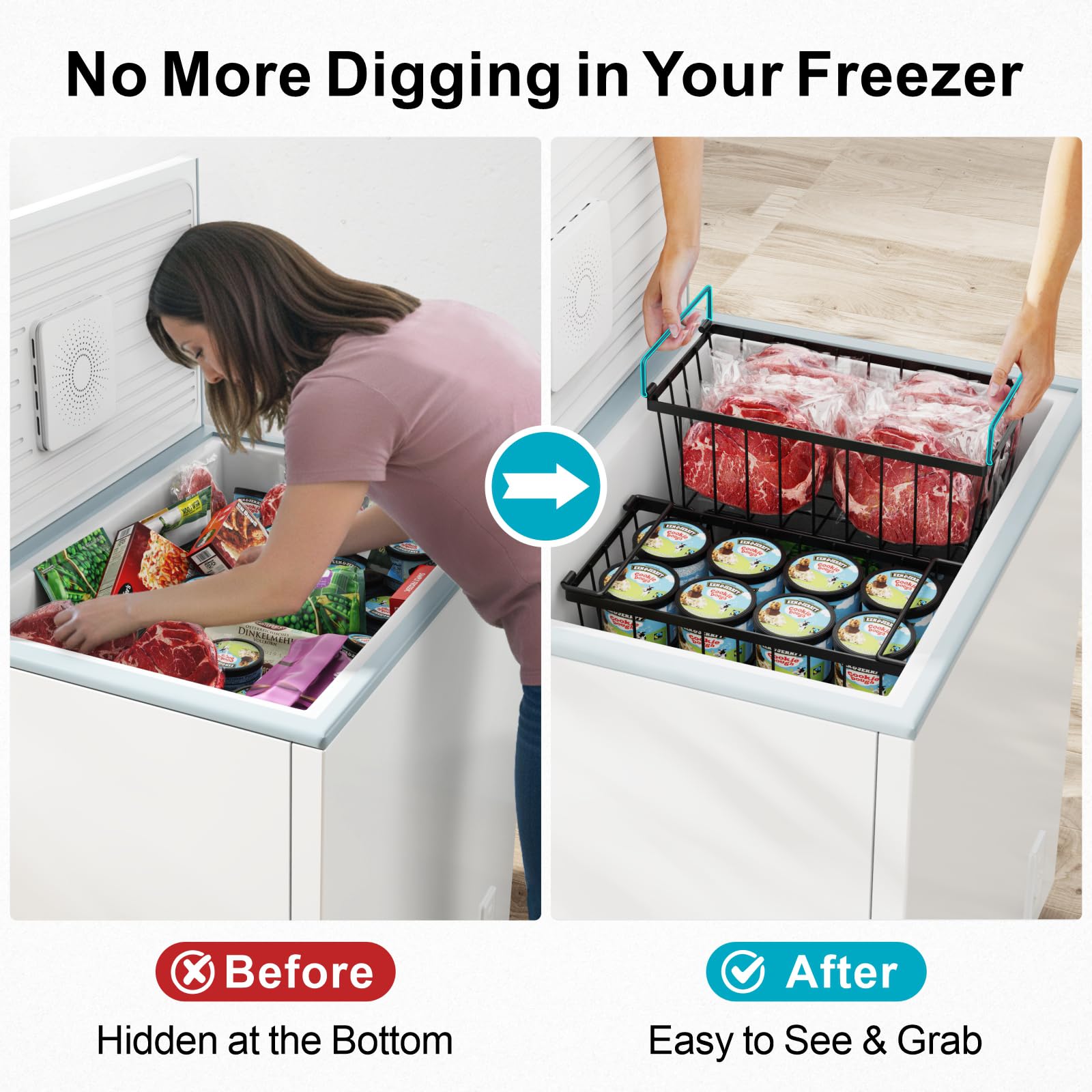 iSPECLE Freezer Organizer Bins 8-pack open-frame ventilation preserves freshness with airflow