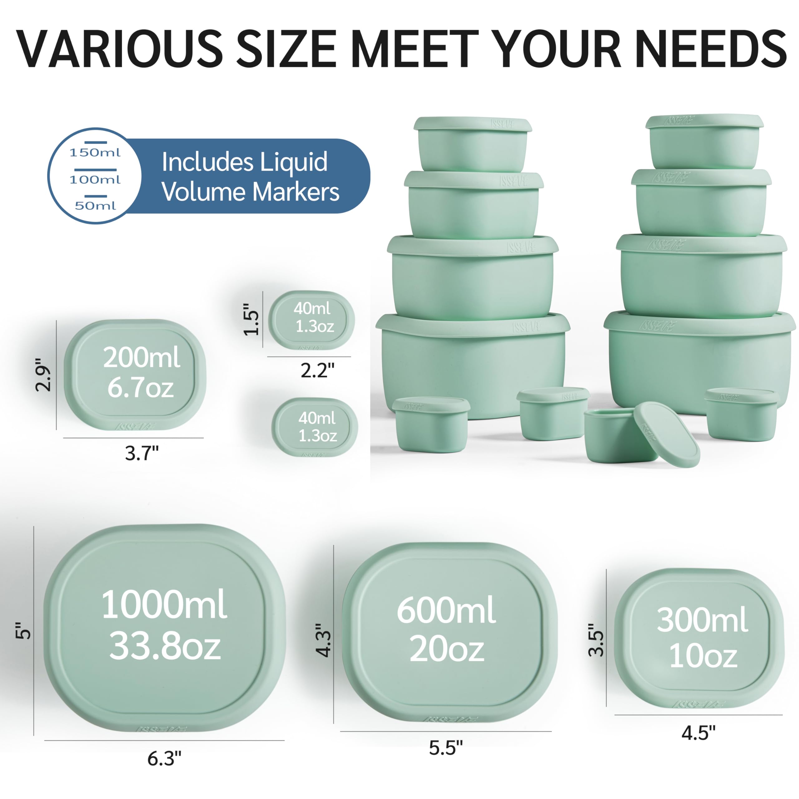 ISSEVE 10-oz green container with lid ideal for small portions