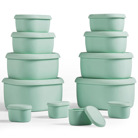 ISSEVE 12-piece nesting silicone containers in green for space-saving meal prep and storage