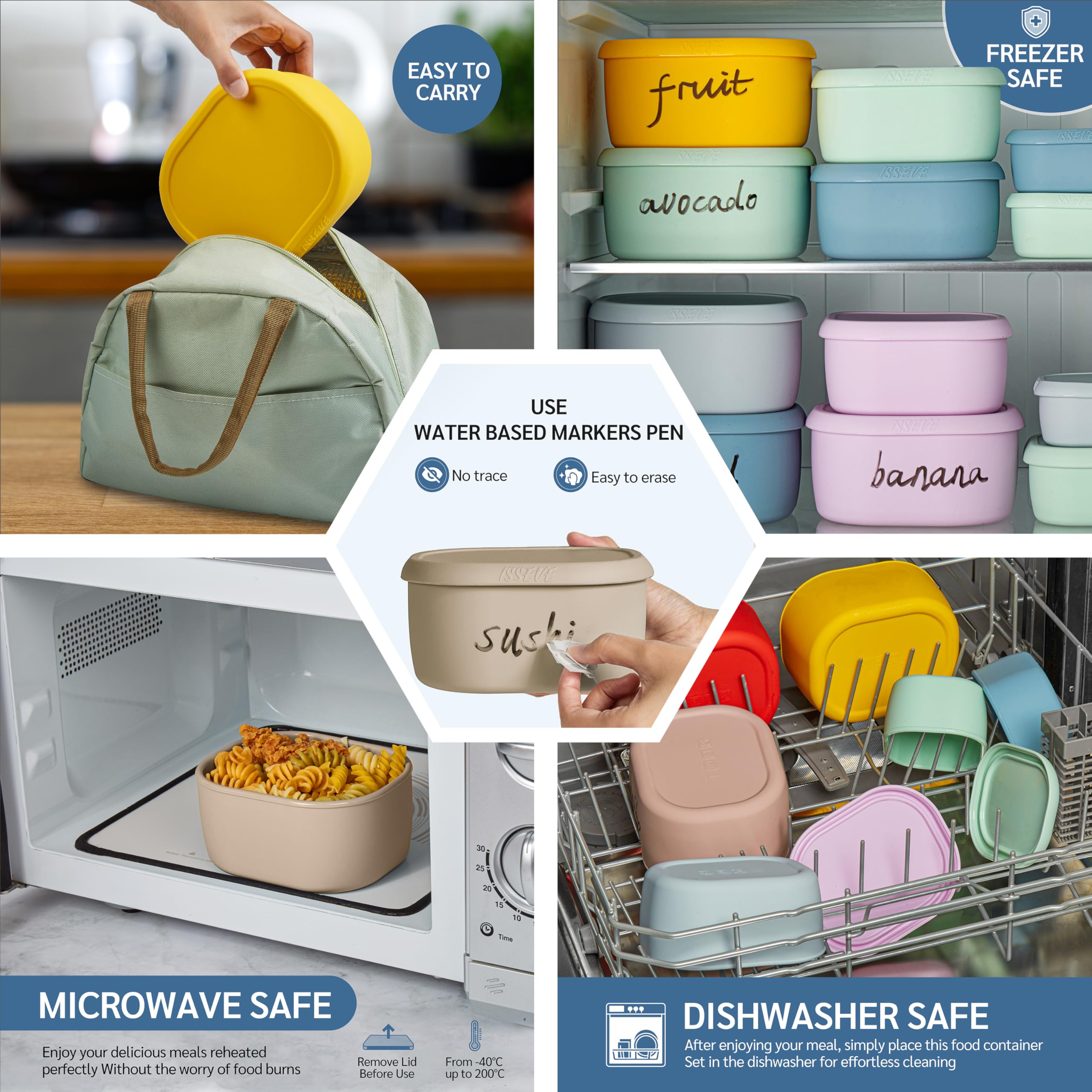 ISSEVE 6-7oz container with lid showing secure seal for freshness.