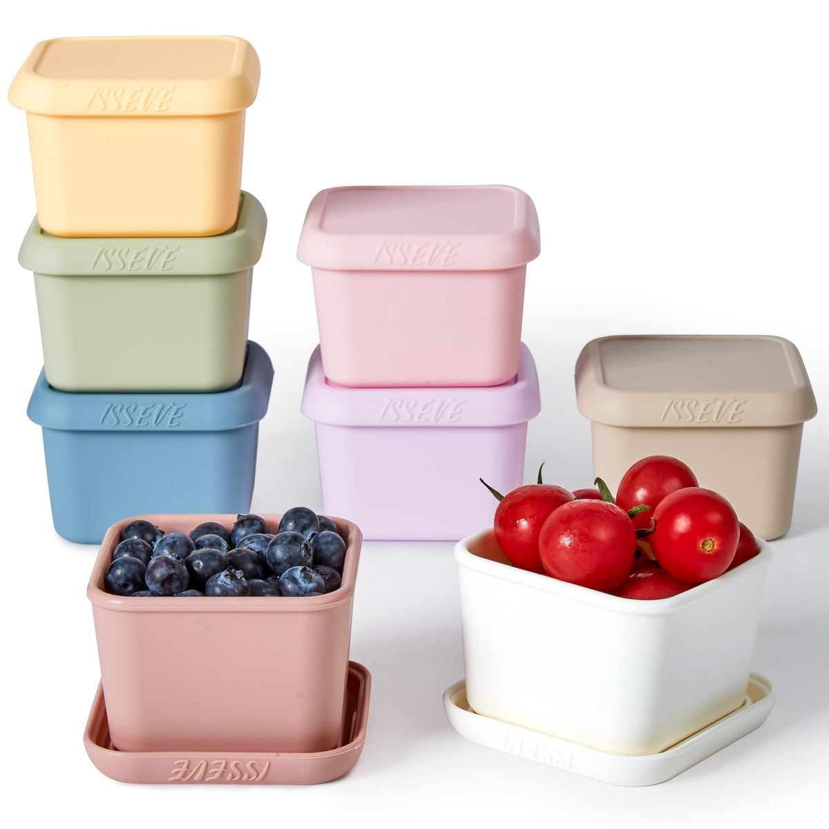 ISSEVE 8-pack 6oz silicone snack containers: compact, portable snack storage.