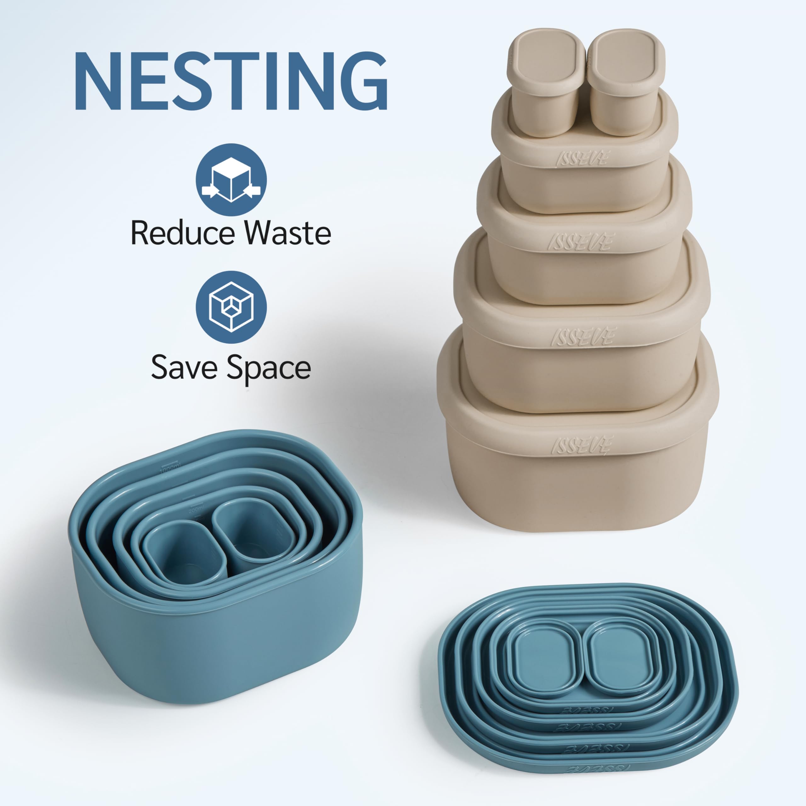 ISSEVE silicone containers with lids closed to show airtight sealing.