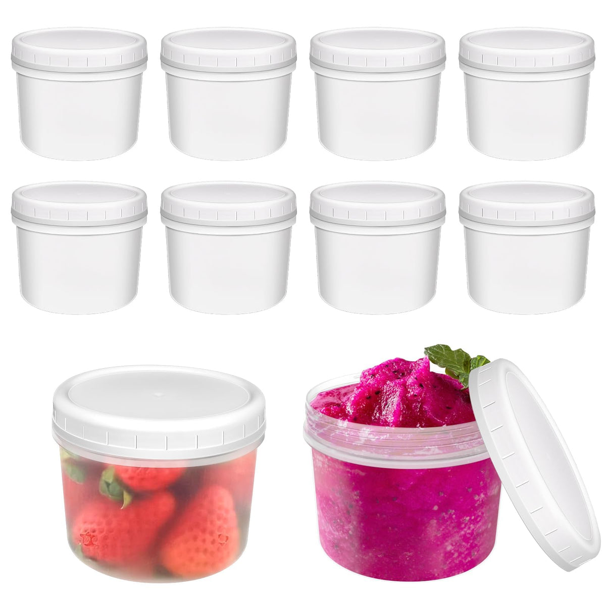 ISUSSER 12oz containers with lids arranged in a set for organized meal prep