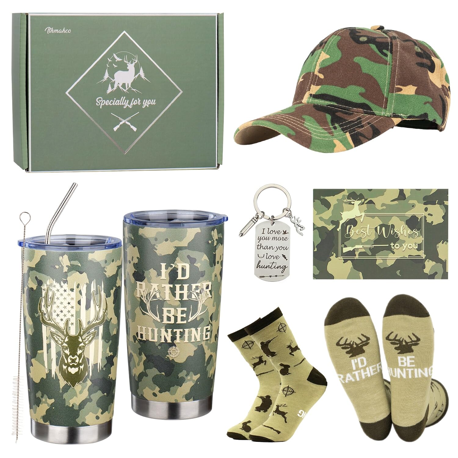 Ithmahco hunting gift set tumbler with camouflage design, leak-proof for hot coffee on early hunts