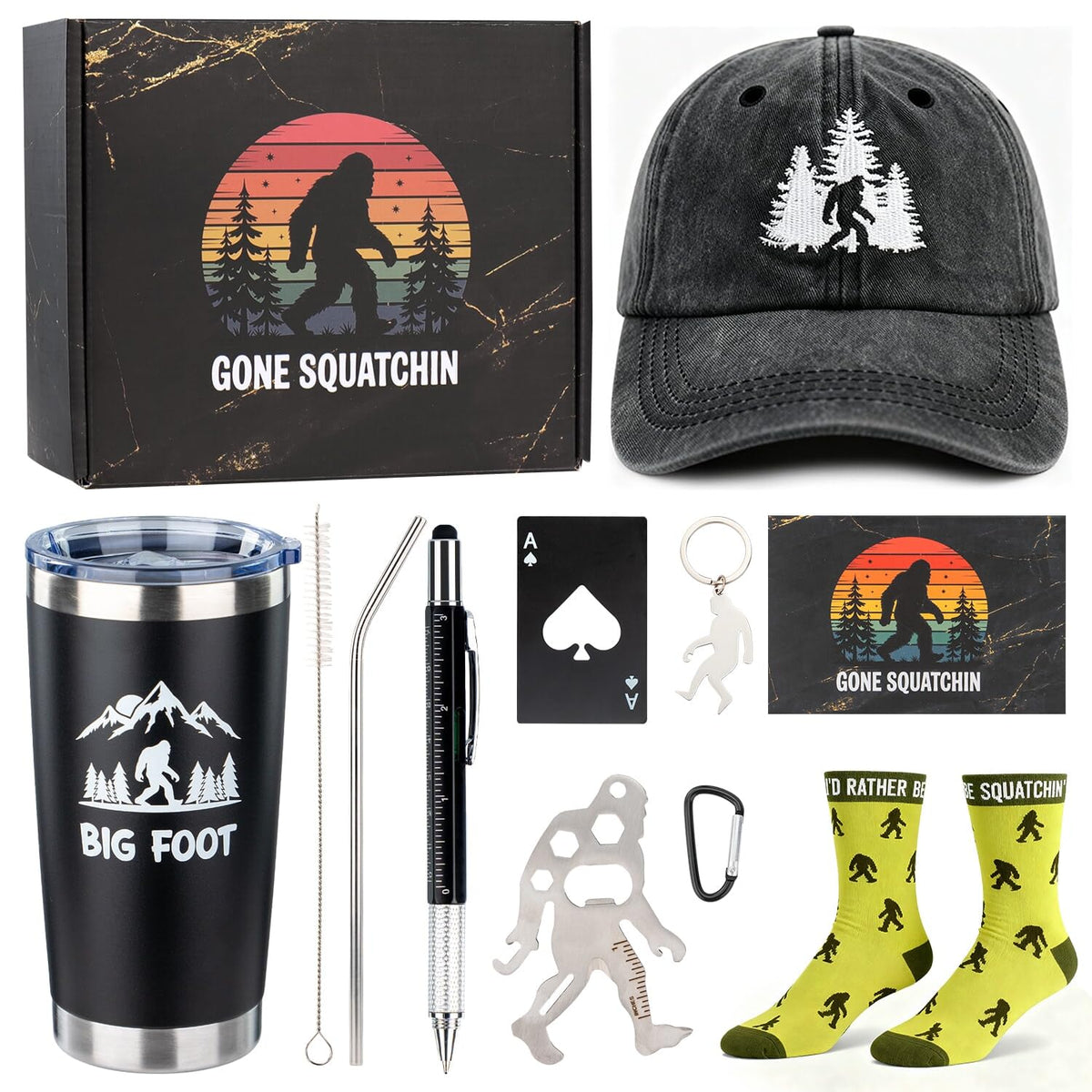 Ithmahco Sasquatch gift set tumbler keeps drinks cold during outdoor adventures