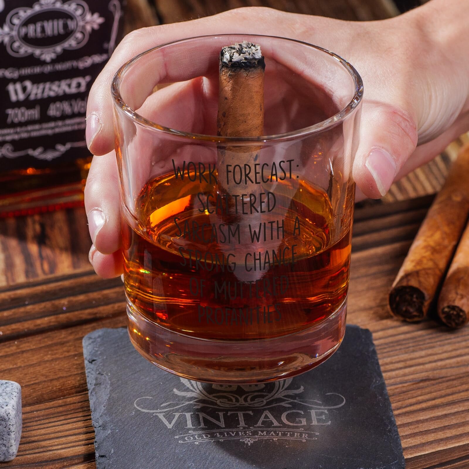 Ithmahco Work Forecast glass with included card, gift-ready gesture.