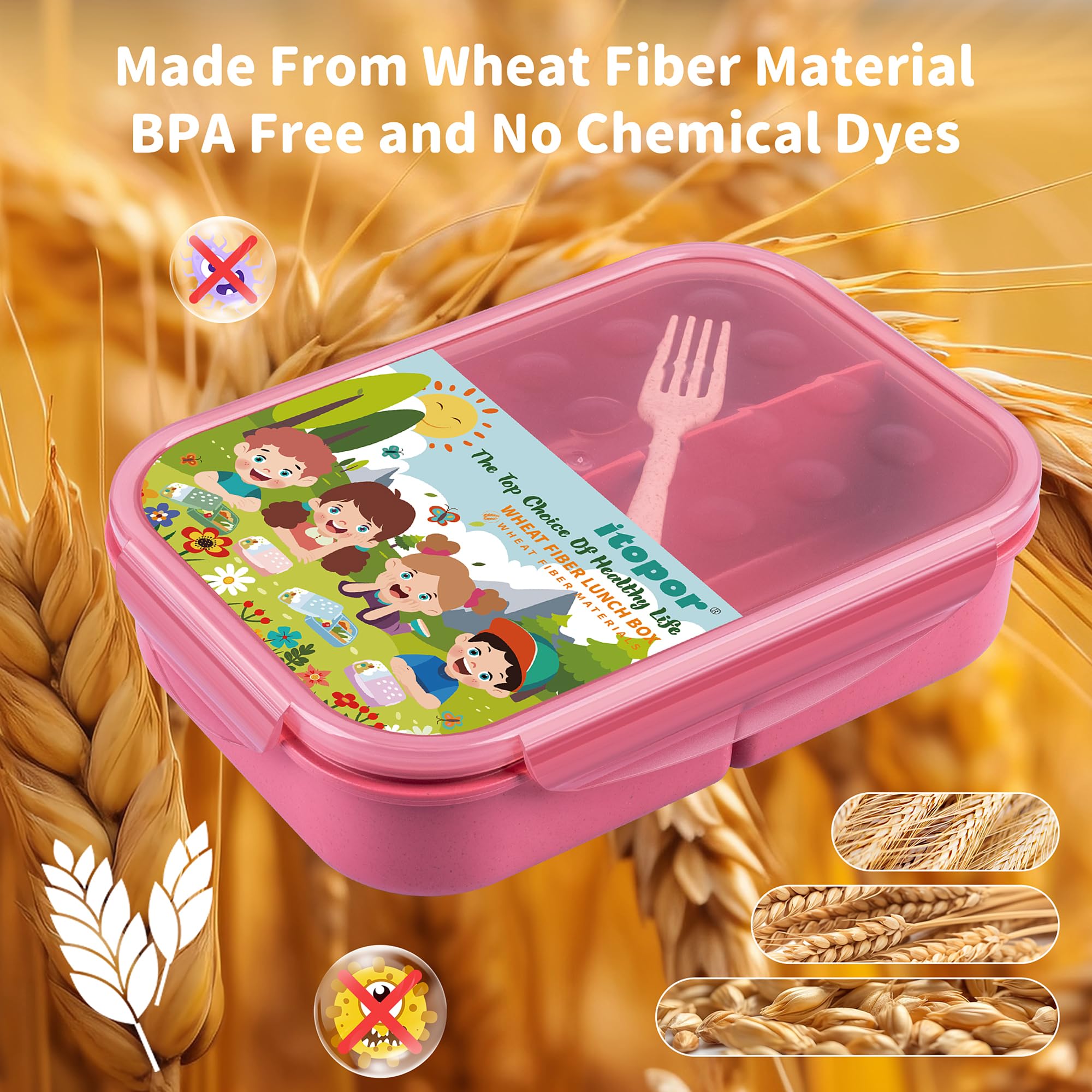 Itopor bento box leakproof latches and seal prevent spills during transport.