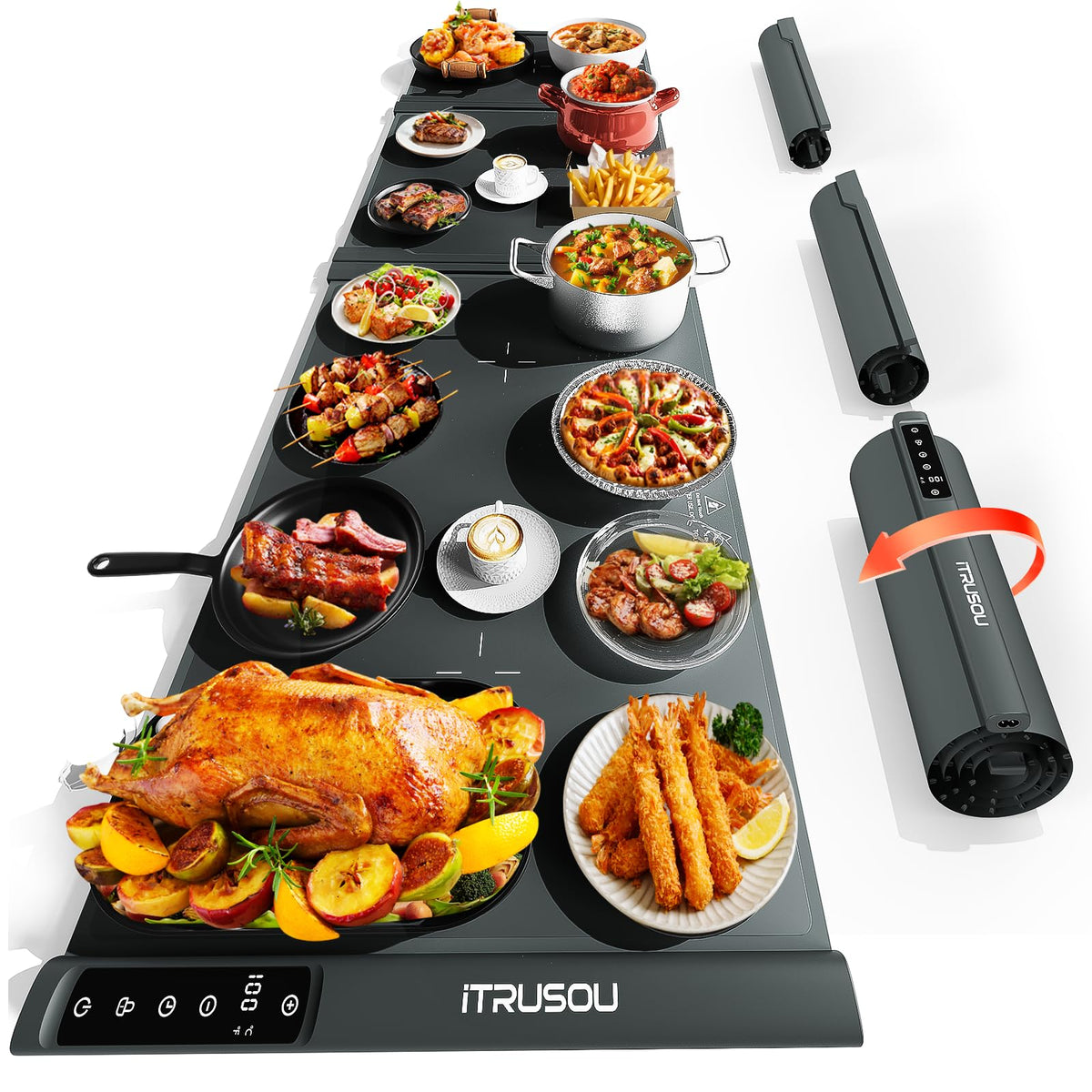 itrusou Expandable Warming Mat demonstrates panel connection for versatile buffet sizing