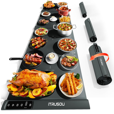 itrusou Expandable Warming Mat demonstrates panel connection for versatile buffet sizing