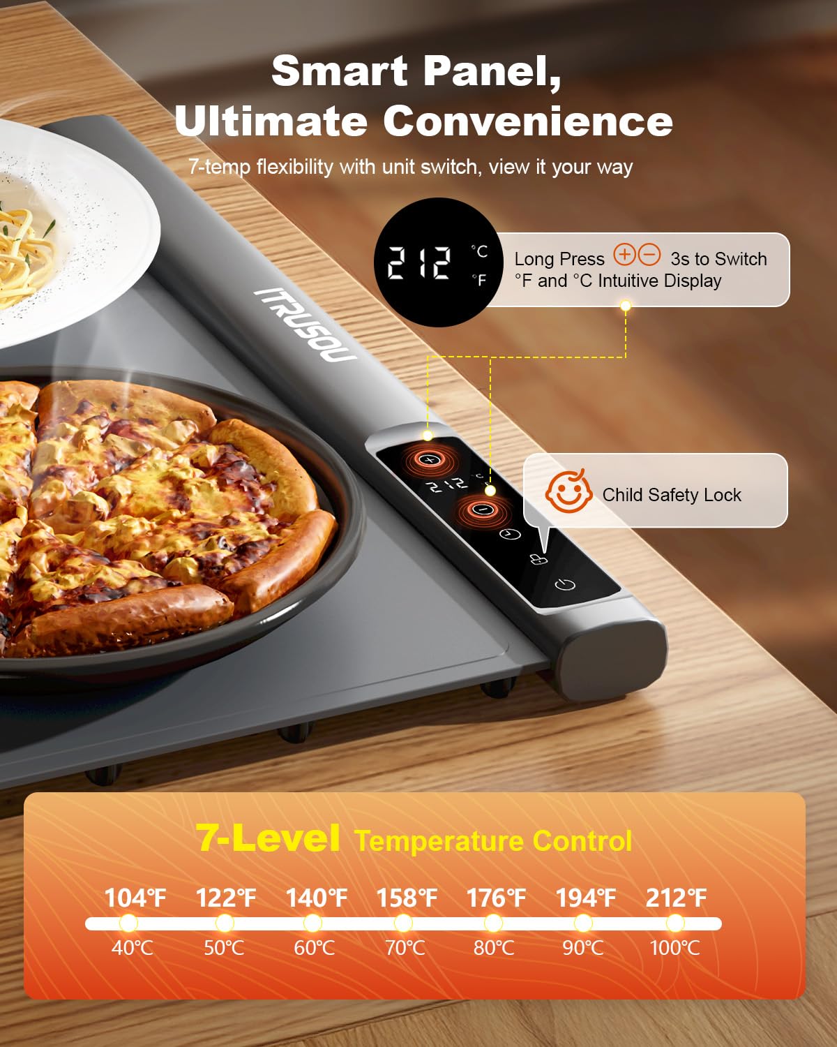 itrusou Expandable Warming Mat temperature control with seven heat levels for precise warming