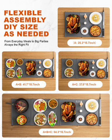 itrusou Expandable Warming Mat timer display supports long meal planning up to 99 hours